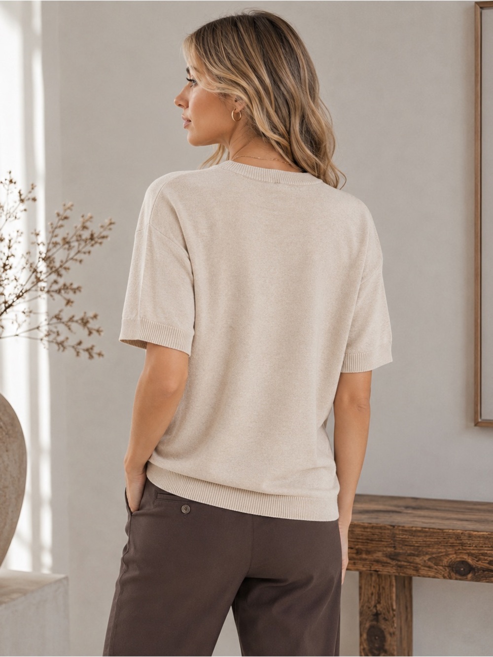 Calvin Klein Cream Short-Sleeve Knit Pullover - Picture 2 of 7